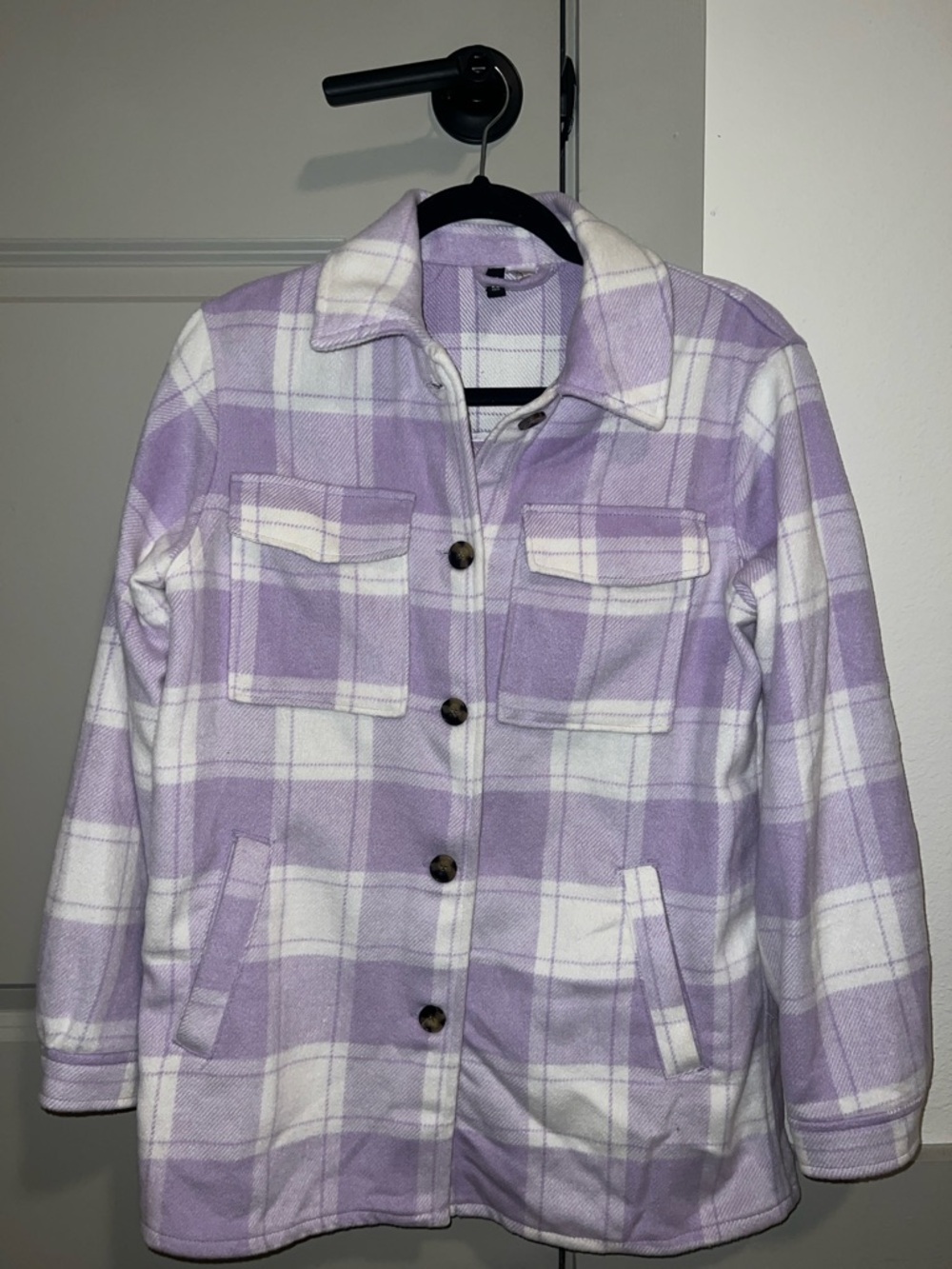 Plaid Shacket Jacket in Lavender and White